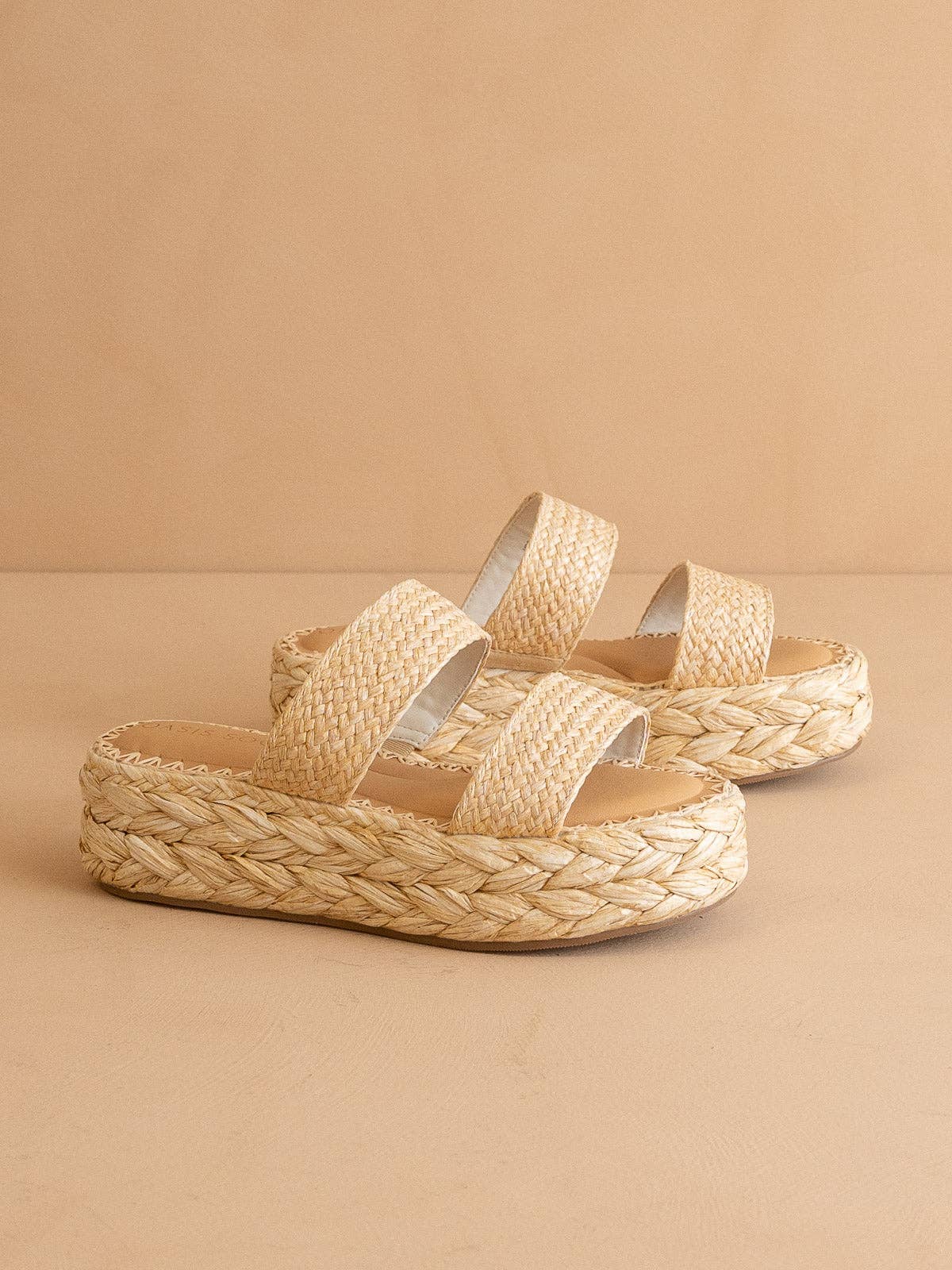 Natural woven platform double strap sandals – The Coast Slide – Mariley Boutique