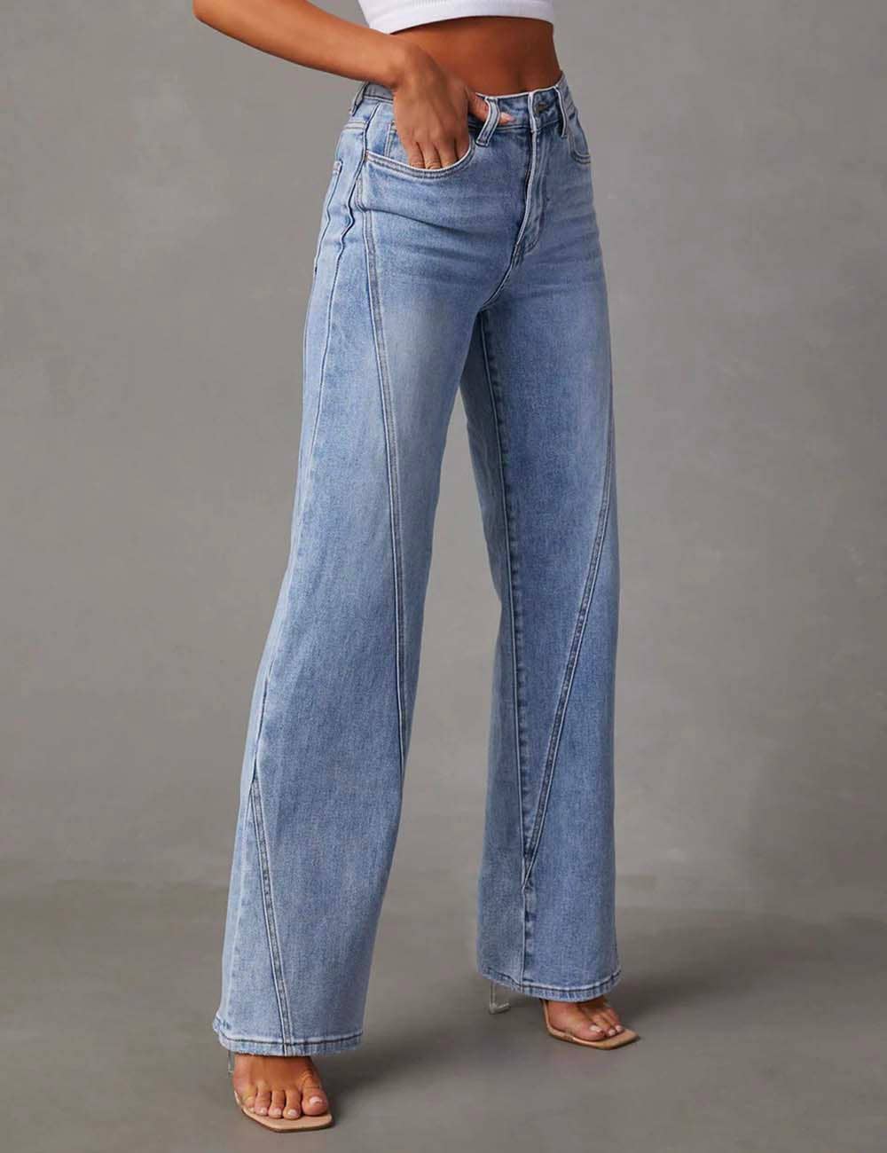 Denim blue straight-leg jeans with button closure and mid-rise waist – The Daily Jean – Mariley Boutique