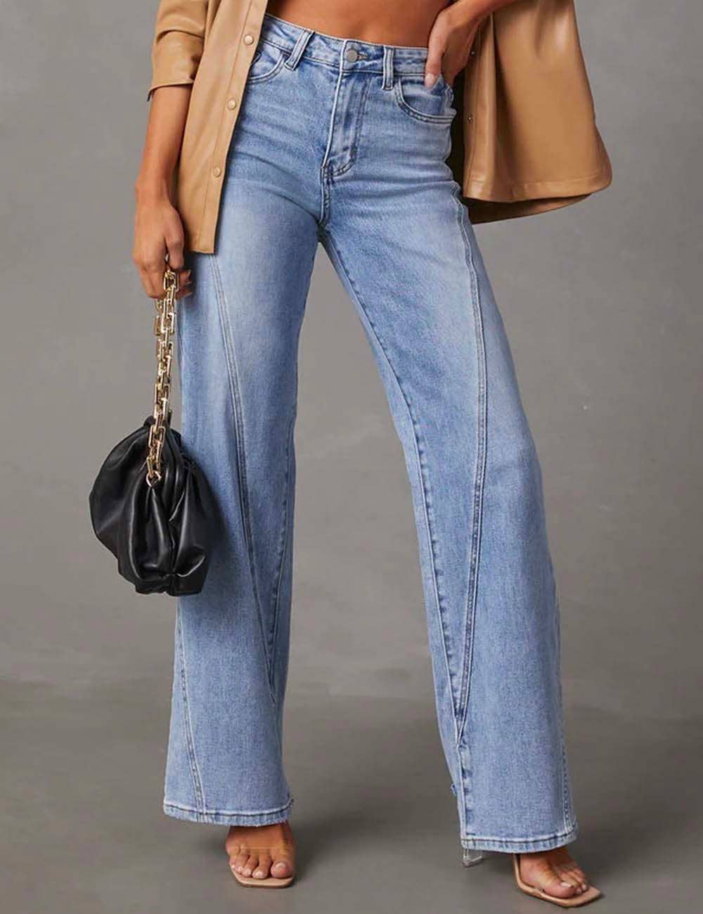 Denim blue straight-leg jeans with button closure and mid-rise waist – The Daily Jean – Mariley Boutique