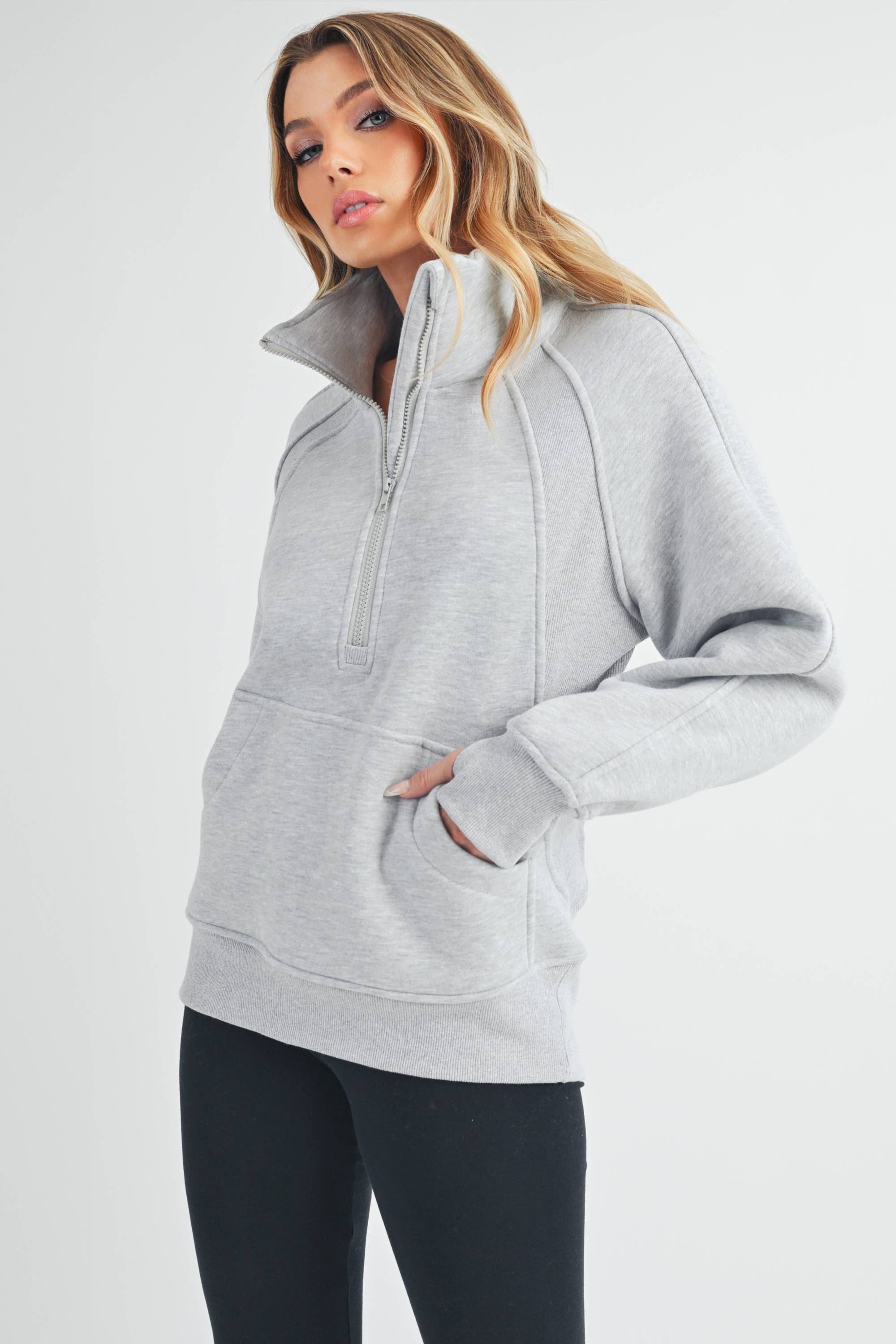 Heather bone half zip fleece pullover – Mariley Boutique