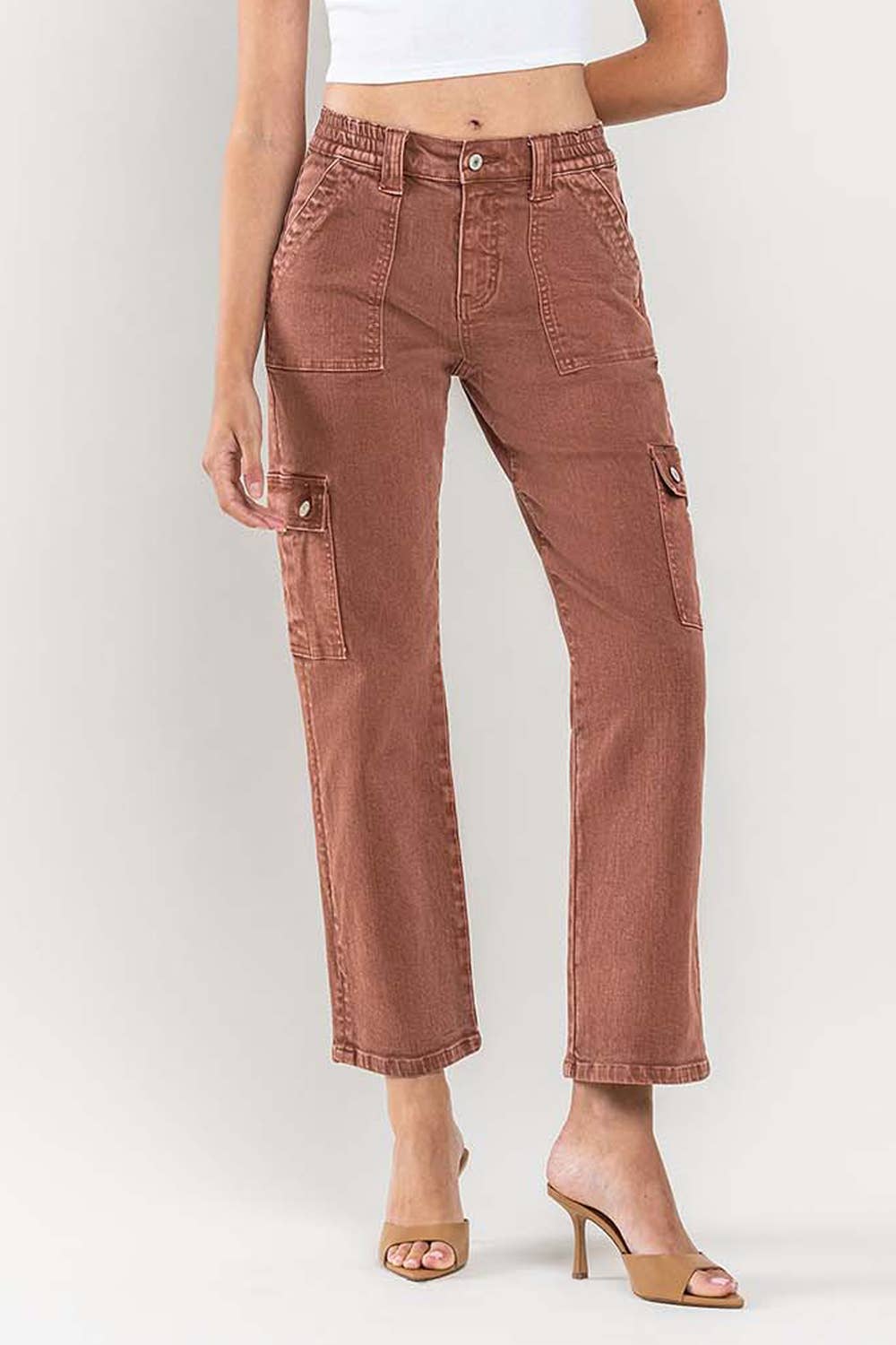 Red brick high rise cargo jeans with patch pockets – Mariley Boutique
