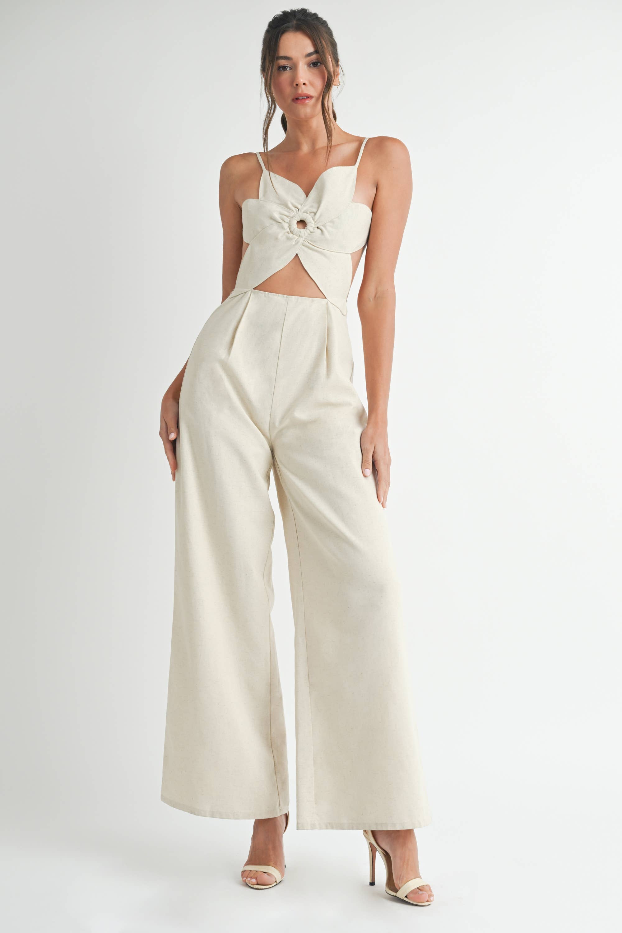 Ecru floral linen blend jumpsuit with wide legs – The Meadow Jumpsuit – Mariley Boutique
